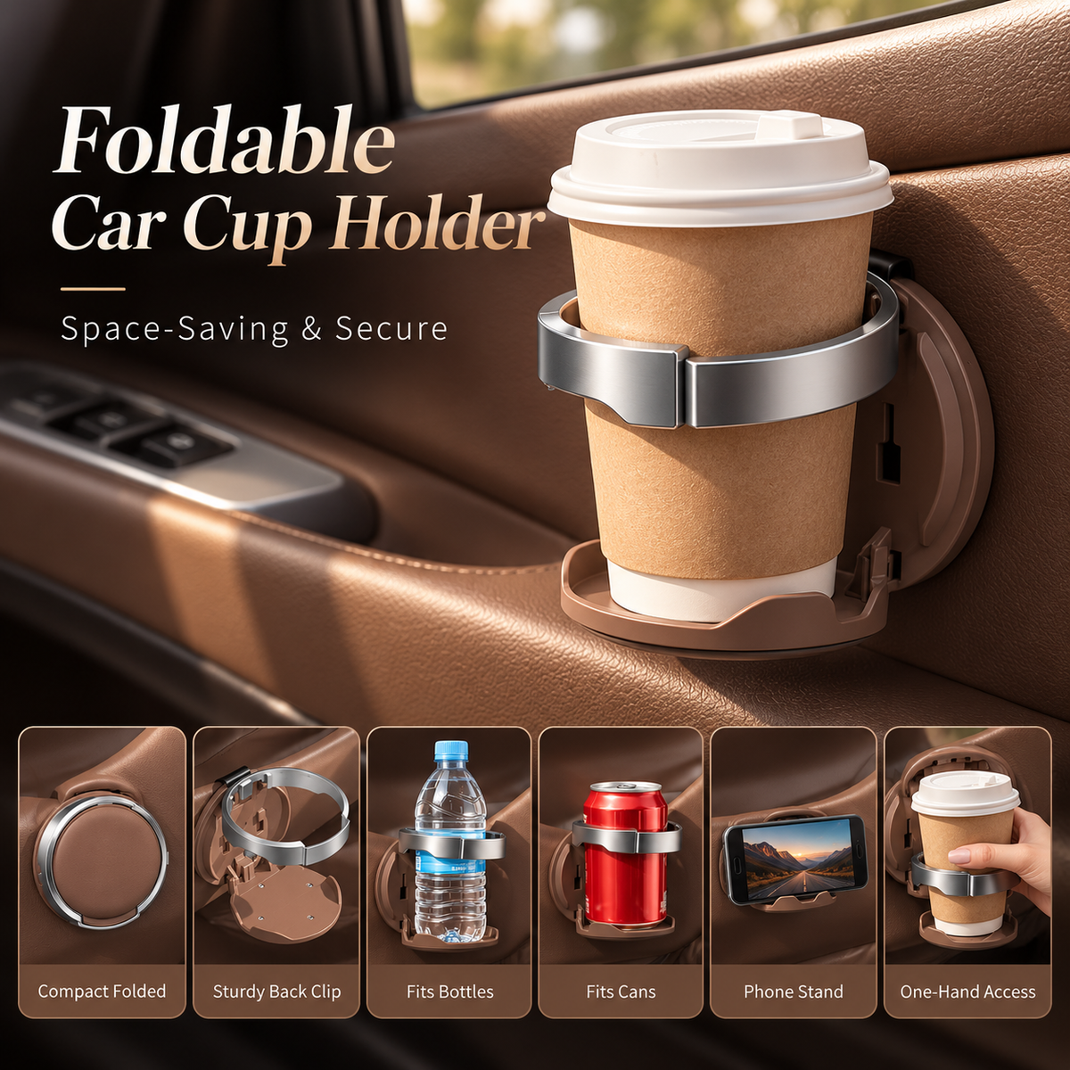 Car Door Cup Holder – Foldable In-Car Storage Organizer