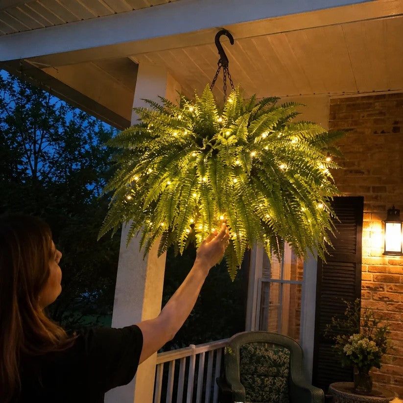 🌿Glowing Boston Ferns with Lights 💛 Zero Watering, Zero Maintenance