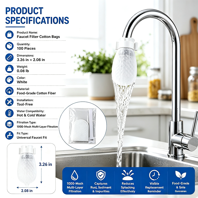 💧 Disposable Cotton Faucet Filter Bags with Fastening Straps