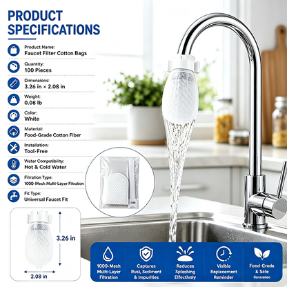 💧 Disposable Cotton Faucet Filter Bags with Fastening Straps
