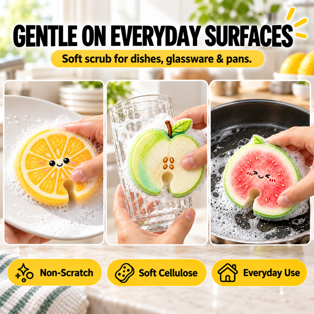 🔥 Limited-Time 49% OFF 🍋 3-Pack Pop-Up Fruit Wood Pulp Sponges | Soft & Non-Scratch Kitchen Cleaning