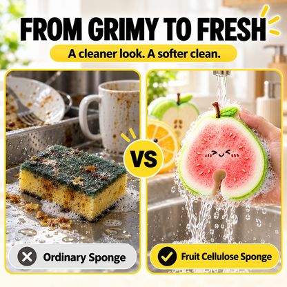 🔥 Limited-Time 49% OFF 🍋 3-Pack Pop-Up Fruit Wood Pulp Sponges | Soft & Non-Scratch Kitchen Cleaning