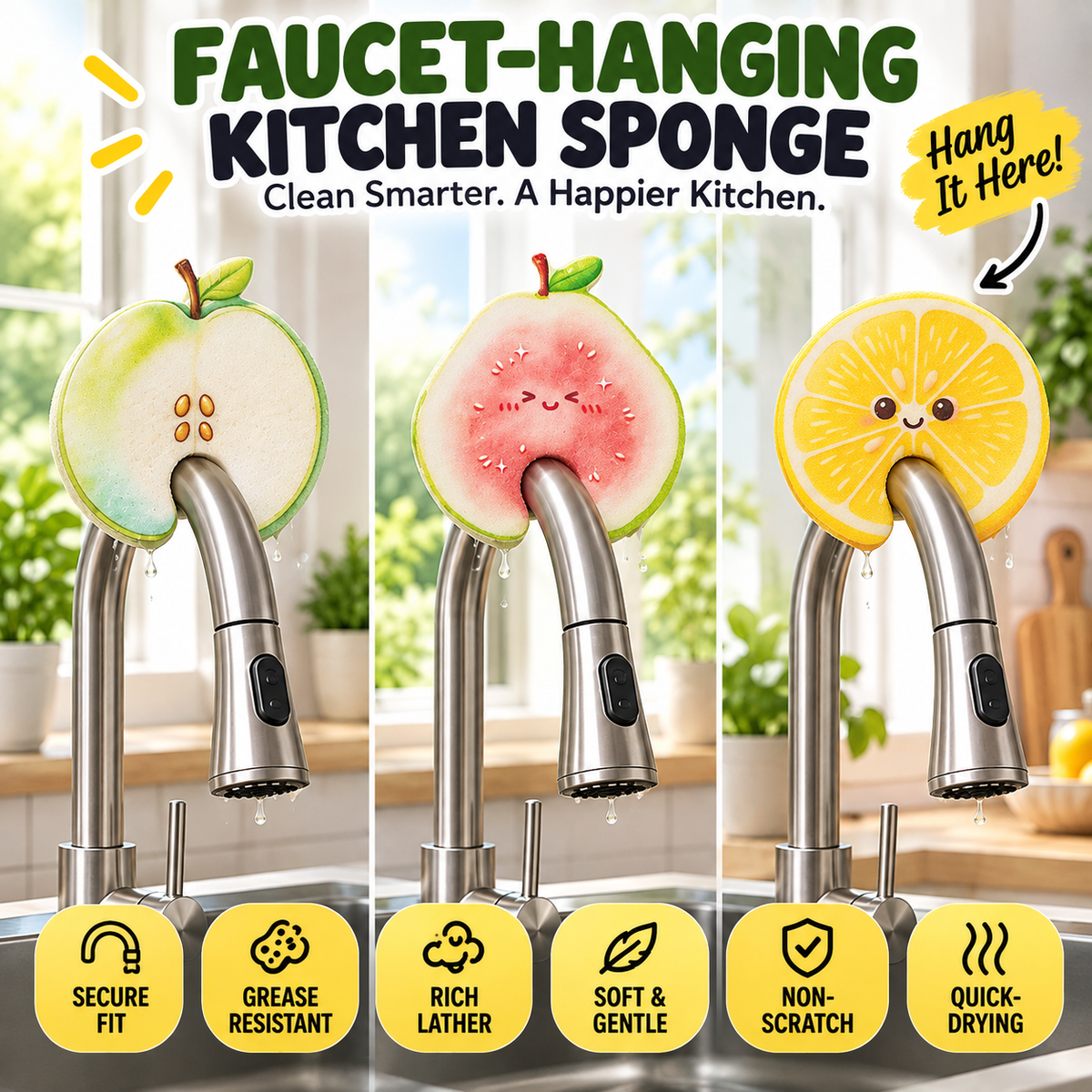 🔥 Limited-Time 49% OFF 🍋 3-Pack Pop-Up Fruit Wood Pulp Sponges | Soft & Non-Scratch Kitchen Cleaning