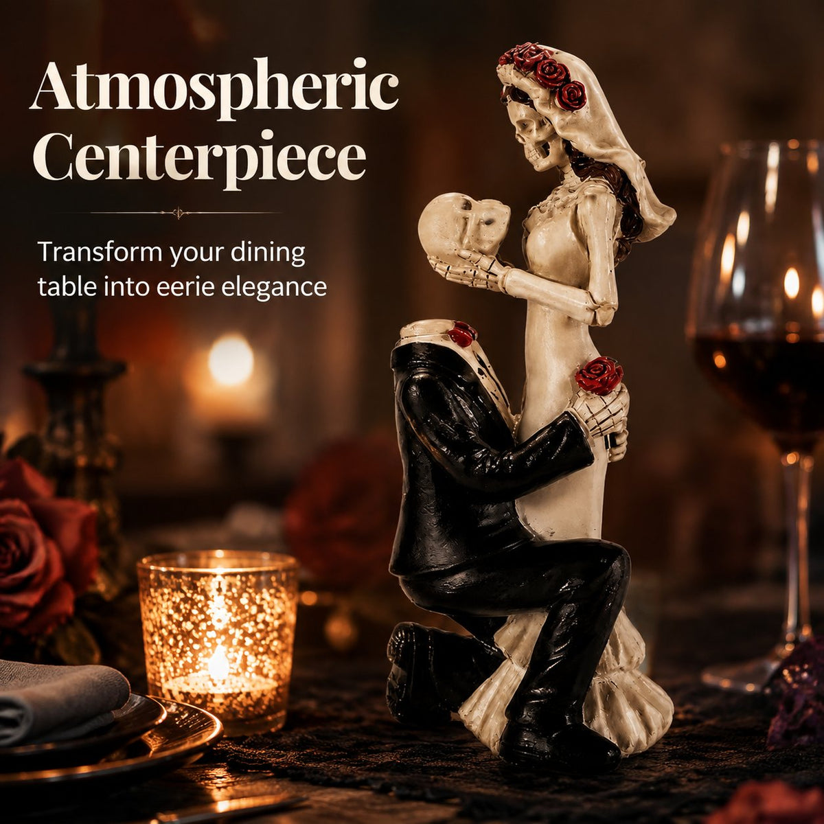 Dia De Los Muertos Gothic Skeleton Wedding Couple Statue - Romantic Halloween Figurine