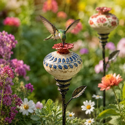 🔥LAST DAY SALE 60% OFF 🌺 Vintage Hummingbird Feeder Garden Stake — Handcrafted Floral Bird Feeder Decoration