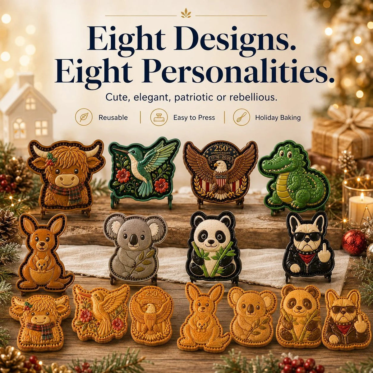 ⏳ Last Day 49% OFF – 🐾 8-Design Animal Mini Pie Mold Collection | Reusable Embossed Molds for Shaping Detailed Highland Cow, Hummingbird, Eagle, Koala & More 🥧✨