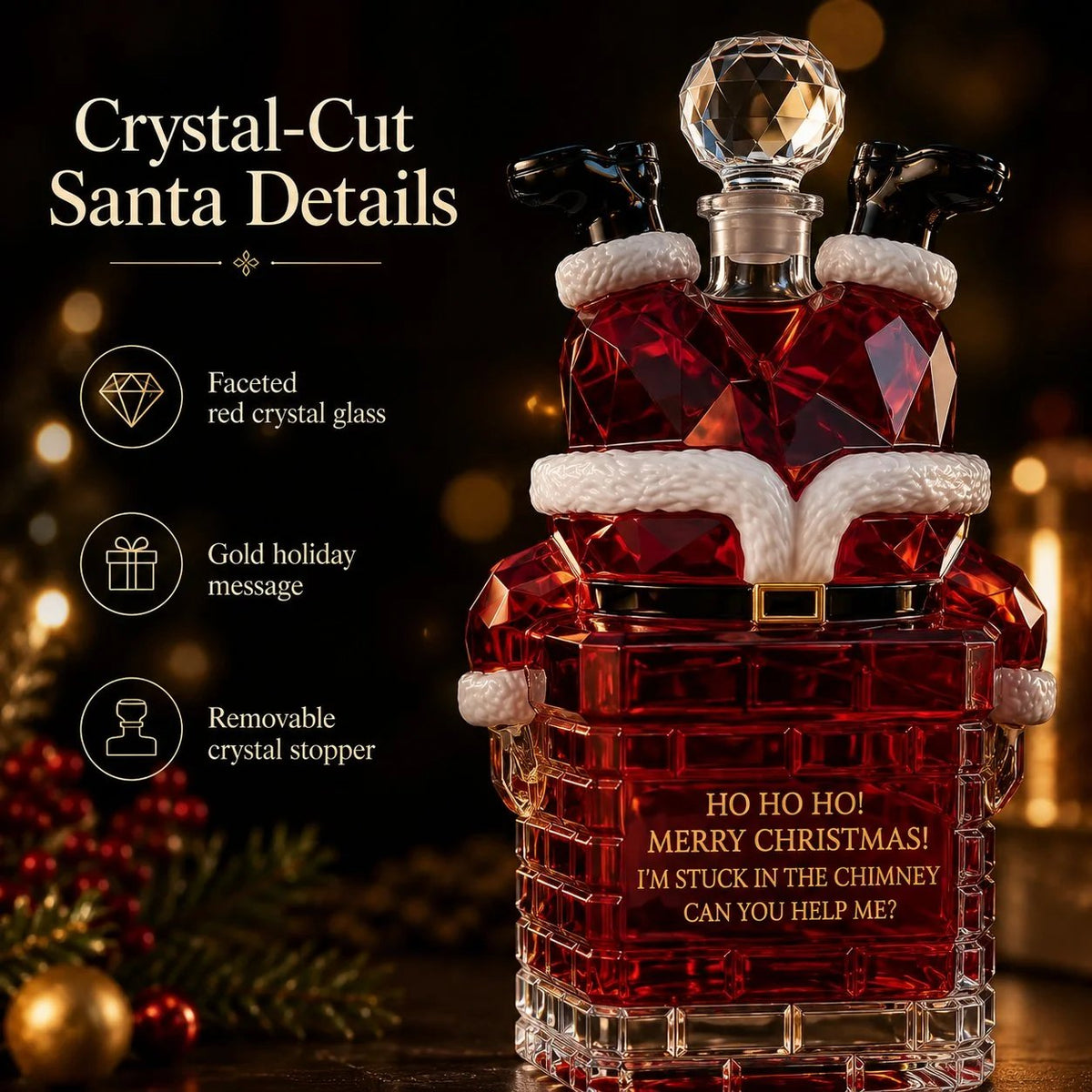 ✨ Santa Stuck in the Chimney Whiskey Bottle