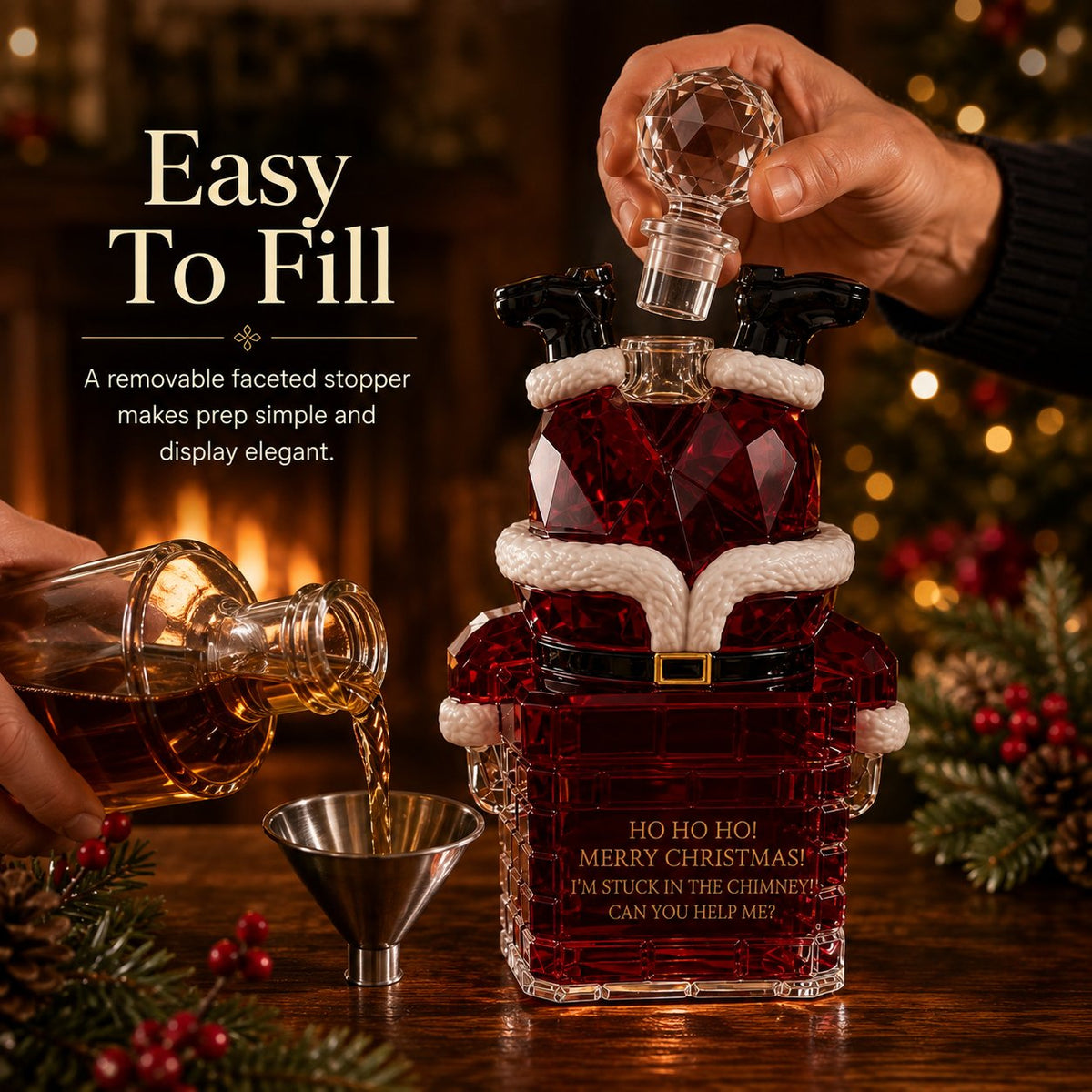 ✨ Santa Stuck in the Chimney Whiskey Bottle