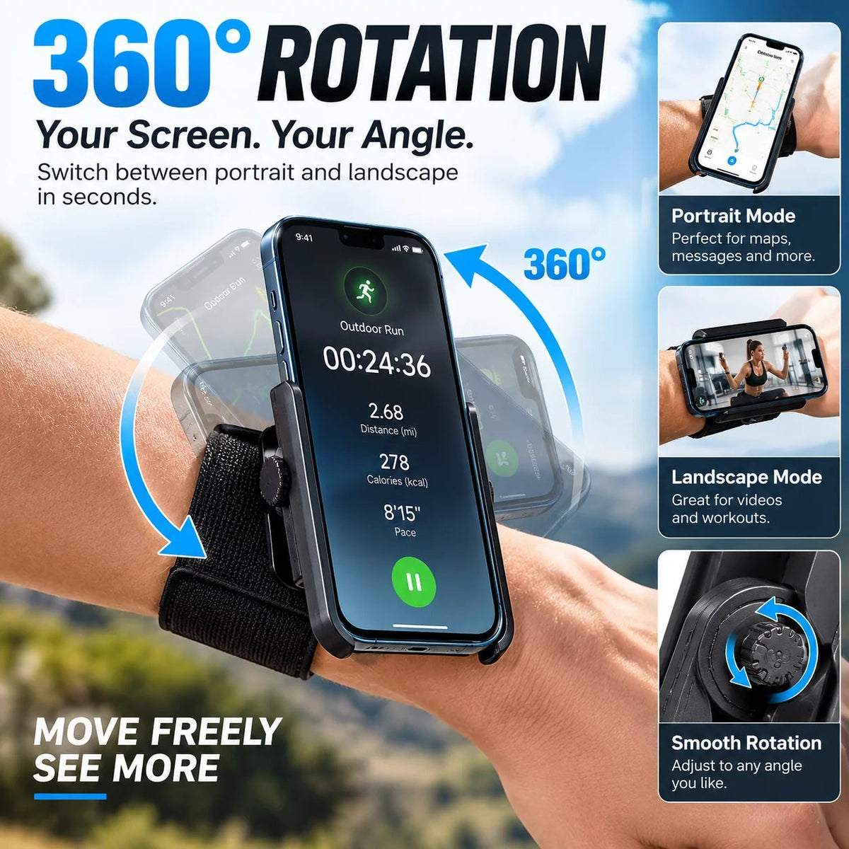 📱 360° Rotating Wrist & Arm Phone Holder – Hands-Free Sports Mount