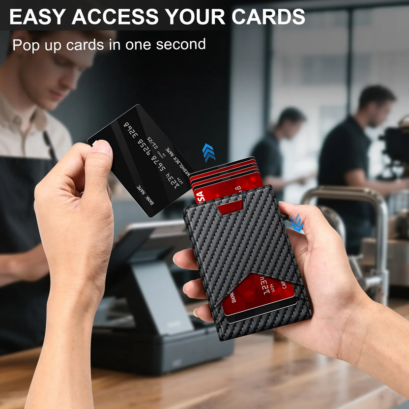 Men's RFID Minimalist Bifold Wallet with Pop-Up Card Holder & Money Clip