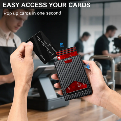 Men's RFID Minimalist Bifold Wallet with Pop-Up Card Holder & Money Clip