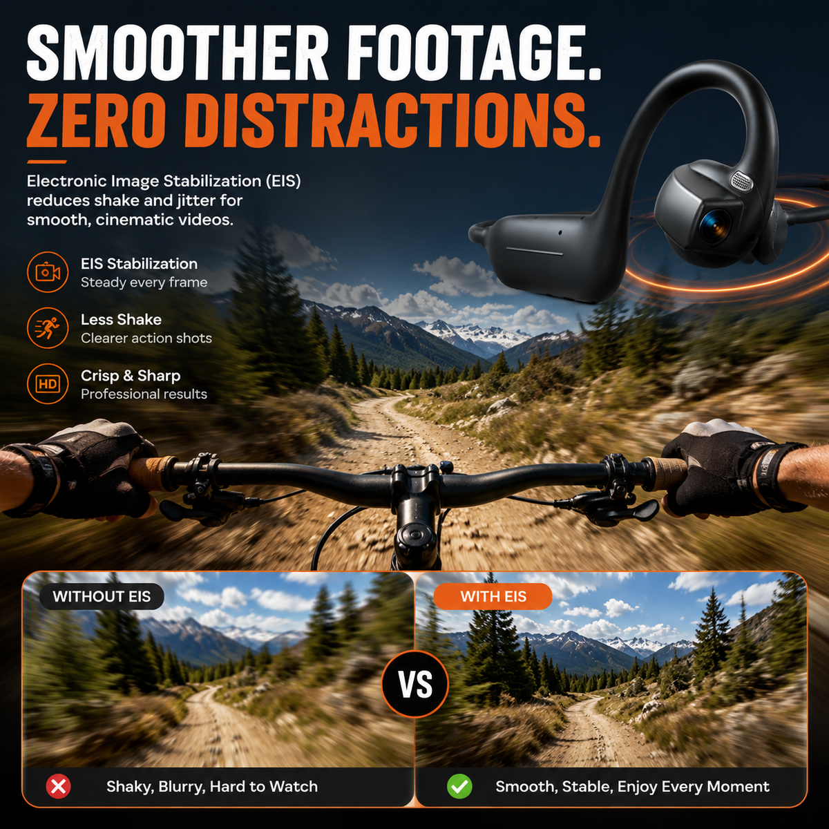 🔥8MP AI Camera Bone Conduction Headphones – Premium High-Fidelity Audio, EIS Video Stabilization, 160+ Language Translation, IP54 Waterproof Headset for Outdoor Vlogging & Sports.