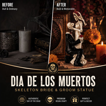 Dia De Los Muertos Gothic Skeleton Wedding Couple Statue - Romantic Halloween Figurine