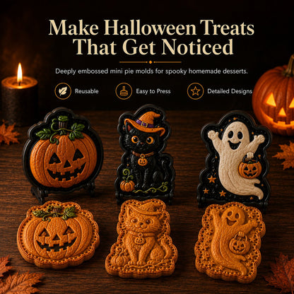 🎃 Halloween Mini Pie Mold Collection | Reusable Embossed Molds for Shaping Detailed Pumpkin, Ghost, Reindeer, Tree & Holiday Pies 🥧✨