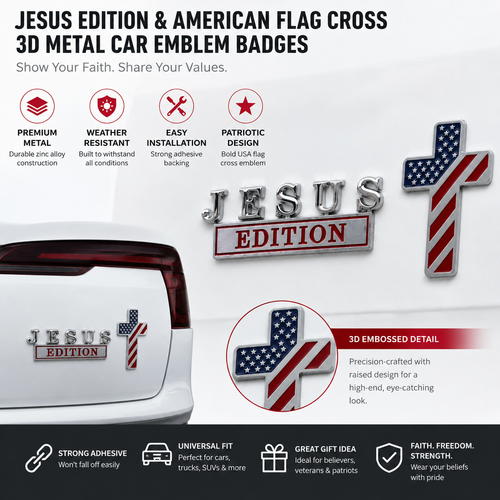 ✝️ Blessed Jesus Edition Cross Car Emblem Metal Badge