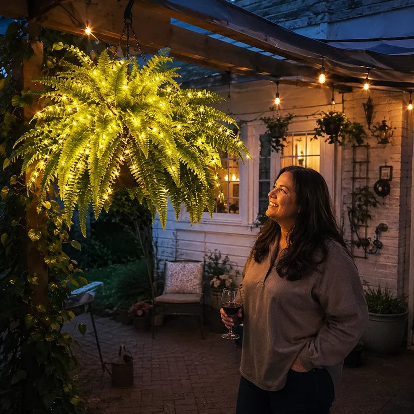 🌿Glowing Boston Ferns with Lights 💛 Zero Watering, Zero Maintenance