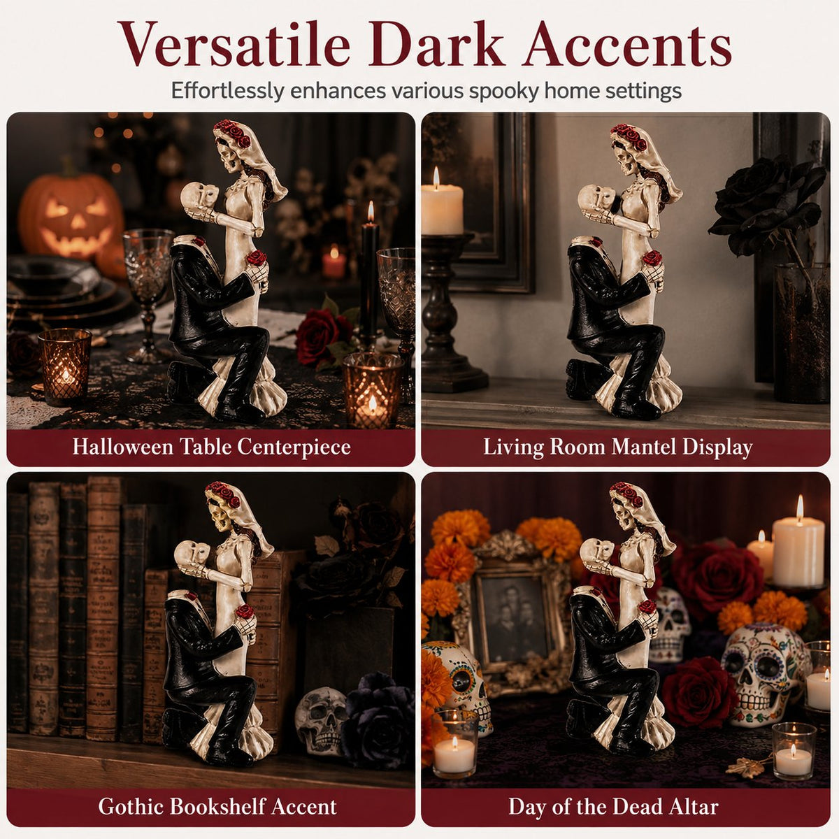 Dia De Los Muertos Gothic Skeleton Wedding Couple Statue - Romantic Halloween Figurine
