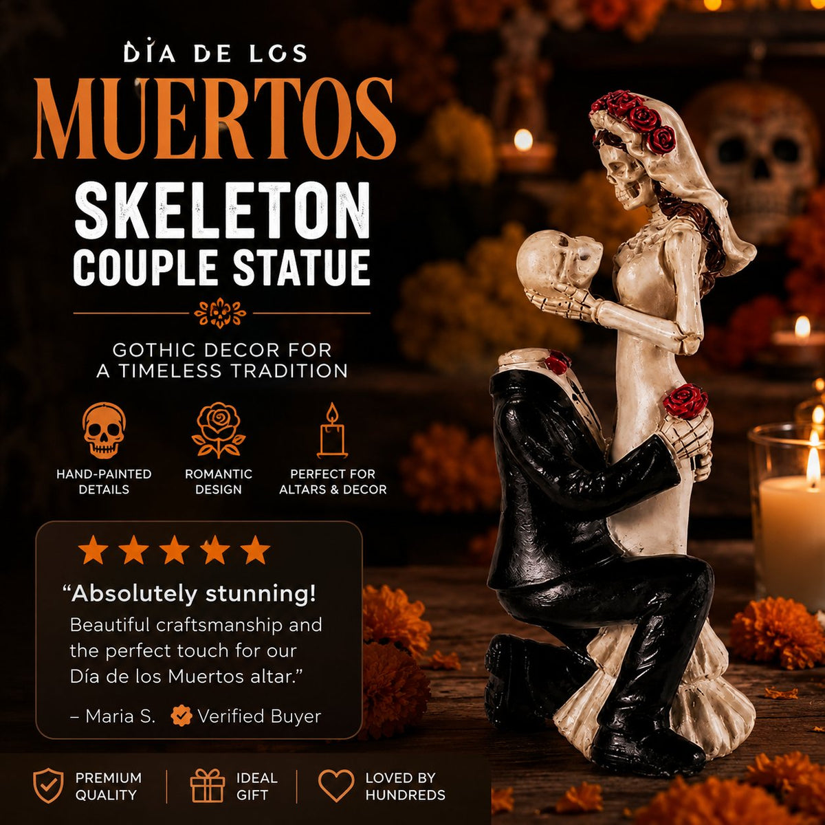 Dia De Los Muertos Gothic Skeleton Wedding Couple Statue - Romantic Halloween Figurine