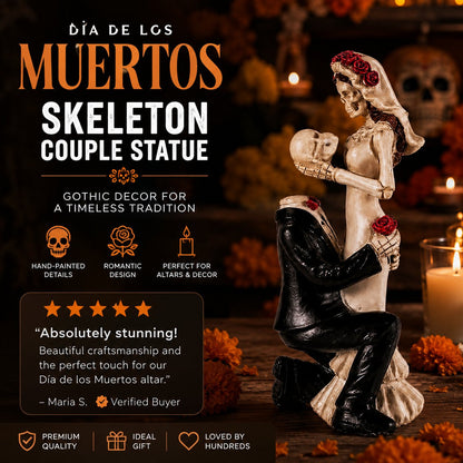 Dia De Los Muertos Gothic Skeleton Wedding Couple Statue - Romantic Halloween Figurine