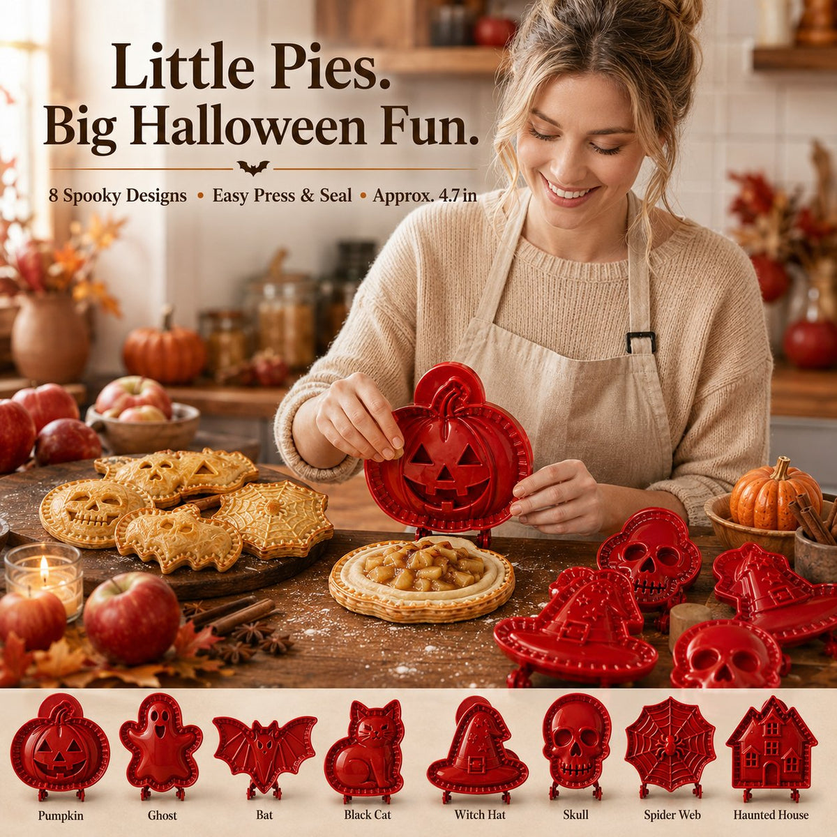 🎃 Halloween Mini Pie Mold Set - 8 Piece Halloween Mini Hand Pie Mold Set