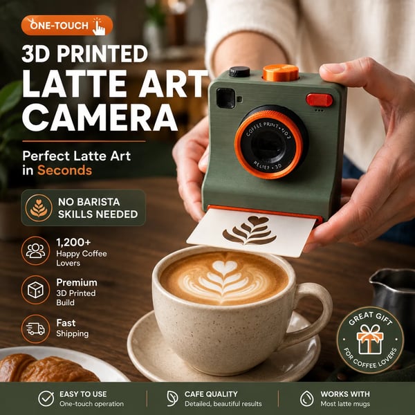 ⭐One-Touch Latte Art Camera – 3D Coffee Stencil Printer Kit for Custom Drink Designs