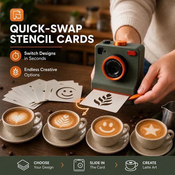 ⭐One-Touch Latte Art Camera – 3D Coffee Stencil Printer Kit for Custom Drink Designs