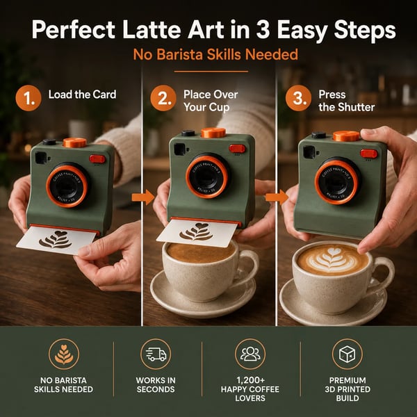 ⭐One-Touch Latte Art Camera – 3D Coffee Stencil Printer Kit for Custom Drink Designs