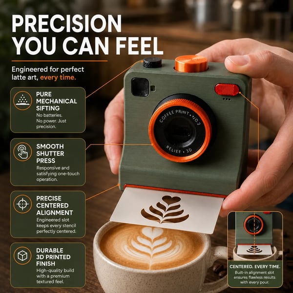 ⭐One-Touch Latte Art Camera – 3D Coffee Stencil Printer Kit for Custom Drink Designs