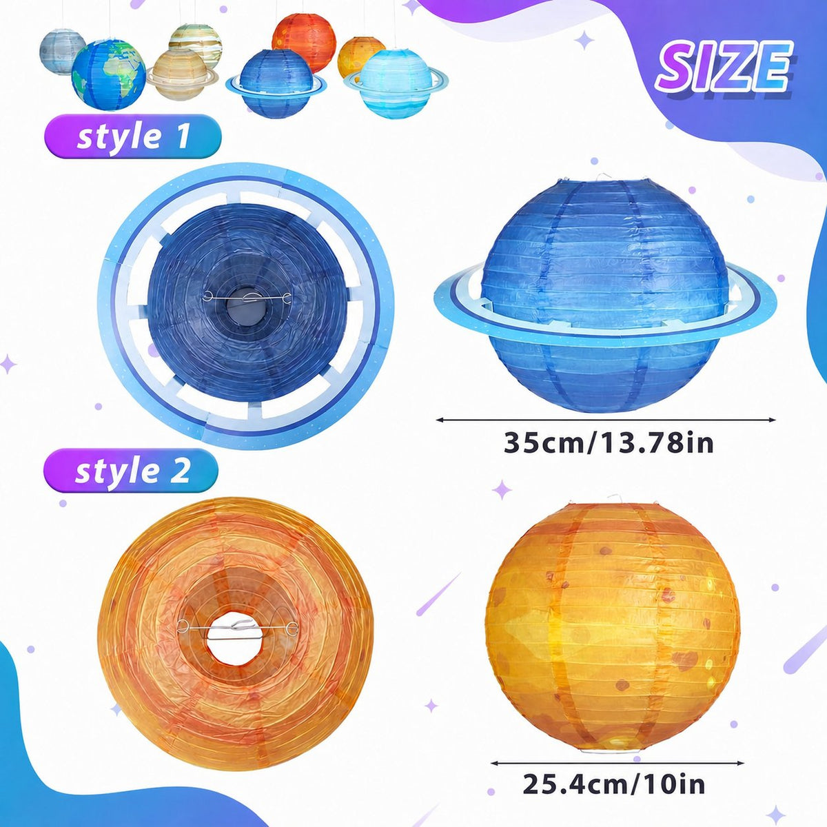 🪐 8-Piece Solar System Planet Paper Lantern Set – Outer Space Birthday Party Decorations