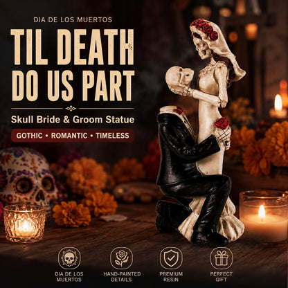 Dia De Los Muertos Gothic Skeleton Wedding Couple Statue - Romantic Halloween Figurine