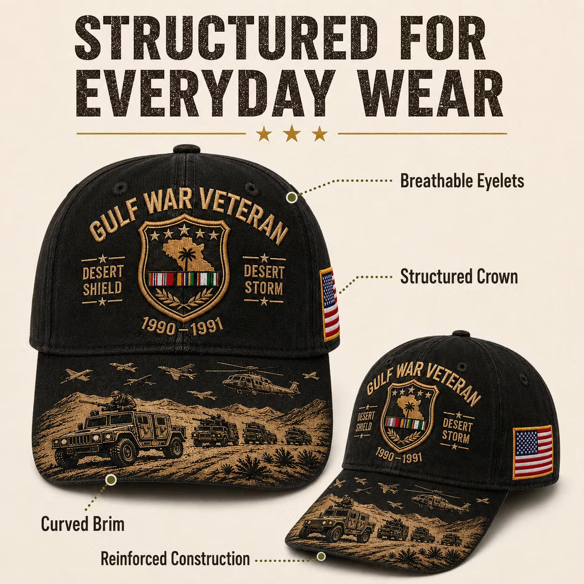 🏆Last Day Promo: 45% OFF! 🏜️ Desert Storm Veteran Commemorative Cap – Gulf War Desert Shield Veteran Hat