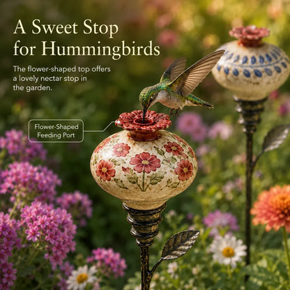 🔥LAST DAY SALE 60% OFF 🌺 Vintage Hummingbird Feeder Garden Stake — Handcrafted Floral Bird Feeder Decoration
