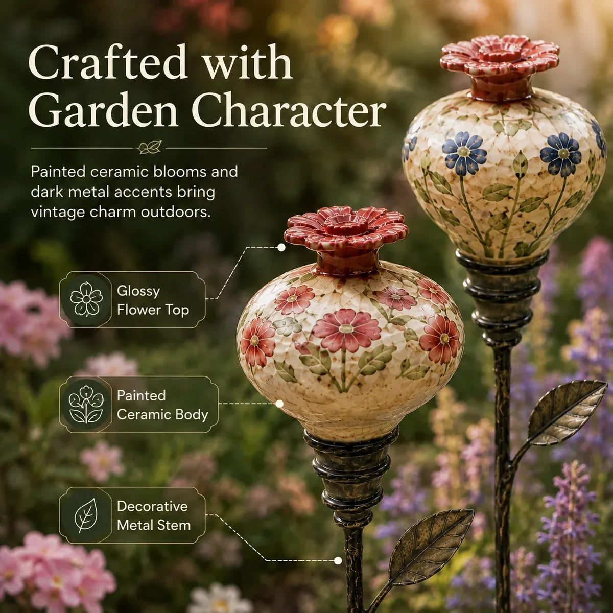 🔥LAST DAY SALE 60% OFF 🌺 Vintage Hummingbird Feeder Garden Stake — Handcrafted Floral Bird Feeder Decoration