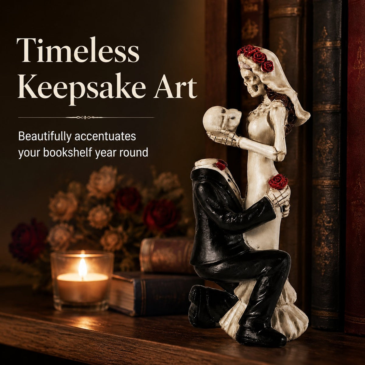 Dia De Los Muertos Gothic Skeleton Wedding Couple Statue - Romantic Halloween Figurine