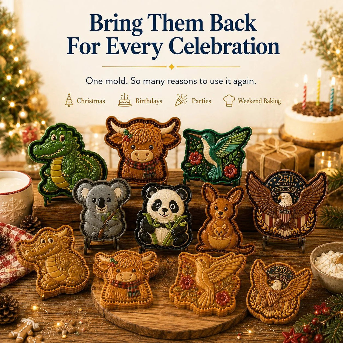 ⏳ Last Day 49% OFF – 🐾 8-Design Animal Mini Pie Mold Collection | Reusable Embossed Molds for Shaping Detailed Highland Cow, Hummingbird, Eagle, Koala & More 🥧✨