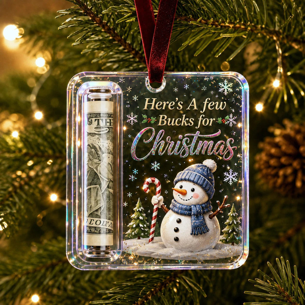 Snowman Christmas cash holder ornament
