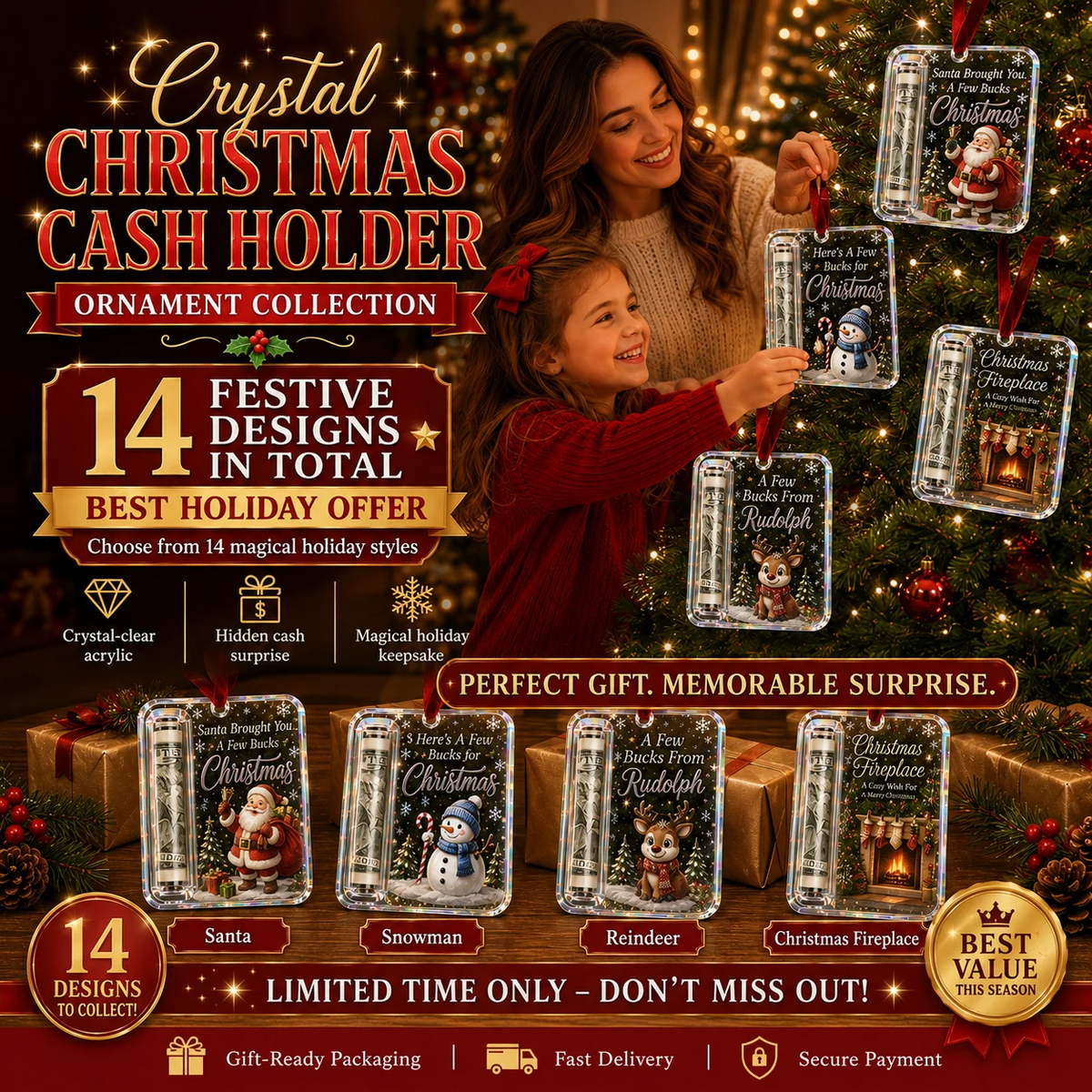 Collection of Christmas cash gift ornament designs