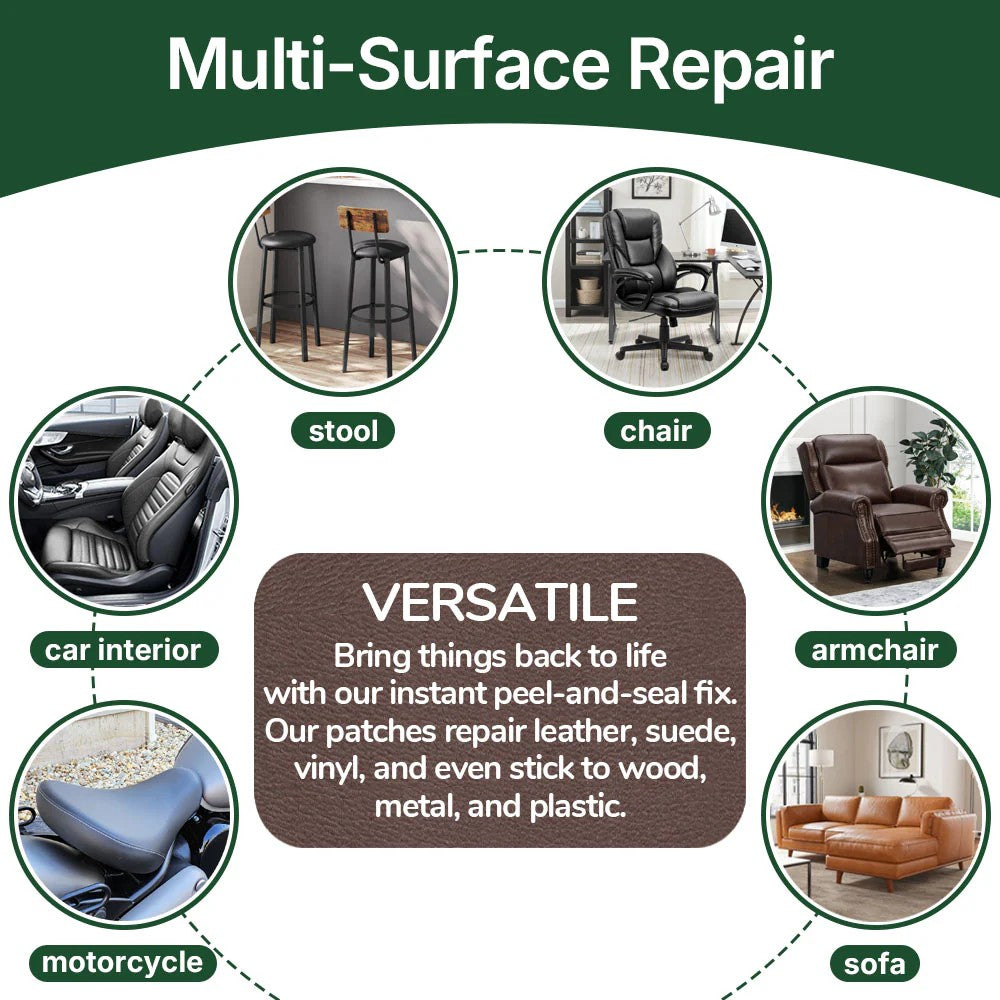 Multi-surface repair uses including stools, office chairs, car interiors, armchairs, motorcycles and sofas